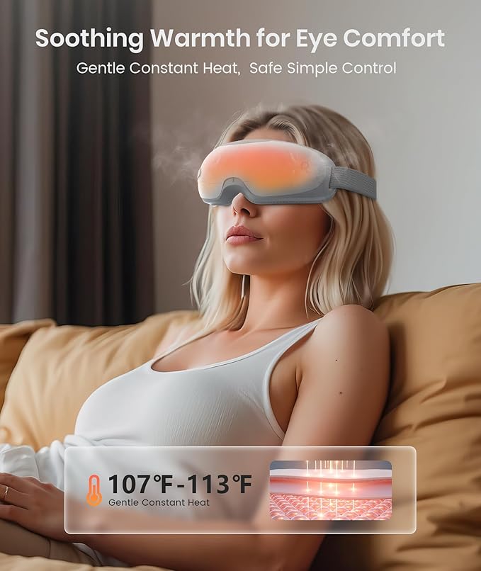 Eye Massager, Valentines Day Gifts for Women Eye Massager with Heat & Bluetooth Music Birthday Gifts Headache Dry Eye Relief and Improve Sleep Gift for Women/Men/Graduation,White