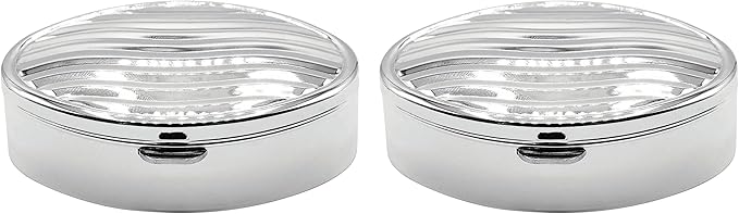 Set of 2 Oval-Shaped Pocket Purse Pill Box & Organizer with Dual Compartments (Silver Waves)