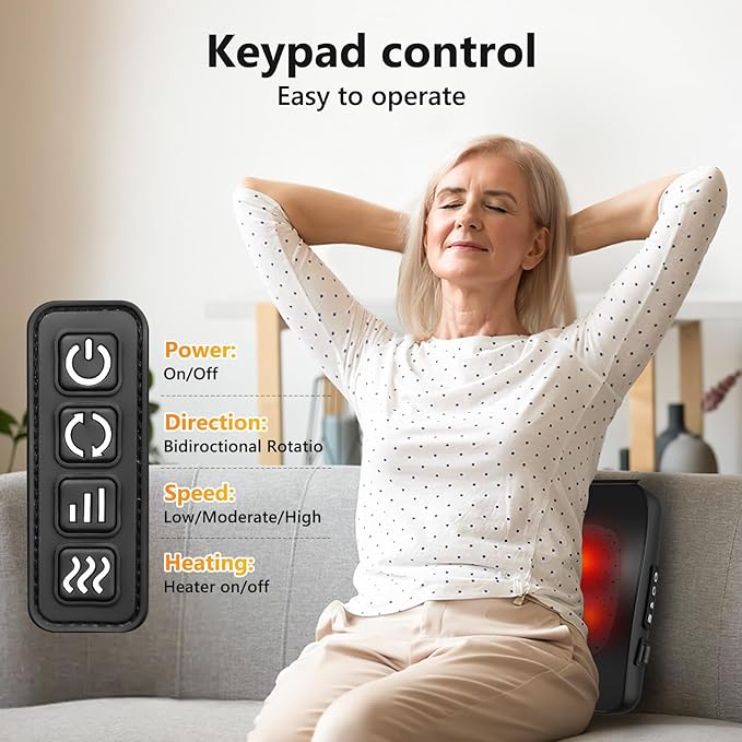 Back Massager,Back and Neck Massager with Heat,Shiatsu Deep Tissue Back Massager,Electric Massage Pillow for Shoulders,Legs,Foot,Body Muscle Relief,Neck Massager for Women/Men/Dad/Mom