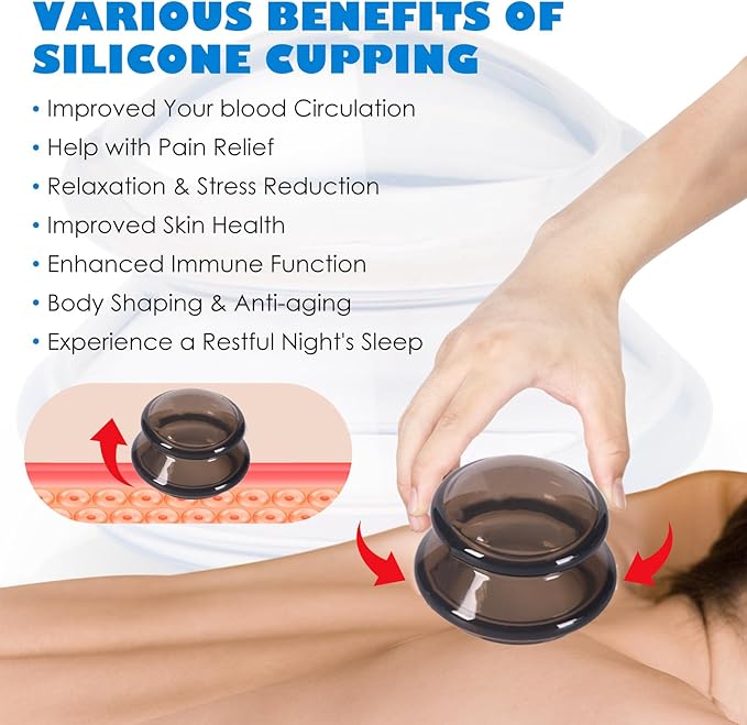 3Pcs Cupping Therapy Set-Professional Silicone Cupping, Suitable for Facial Body Massage/Deep Myofascial Release/Pain Relief/Muscle Relaxation & More (Black,3pcs)