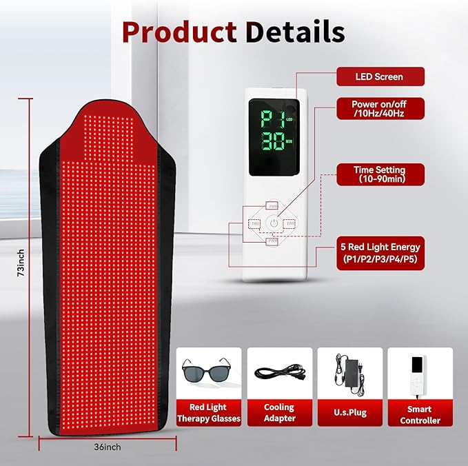 1707 LEDs Red Light Therapy Mat for Full Body, 73" x 36" TPU Infrared Light Therapy, 3-in-1 LEDs (660nm & 850nm) Premium Foldable Mat with Timer Controller & Pulse Modes for Home Use, 192W