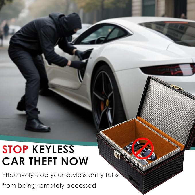 Faraday Box for Car Keys, Faraday Key Fob Protector, Anti Theft Faraday Cage, Keyless Entry Protector Faraday Pouch for Key fob, RFID Signal Blocking Box(Black,L)
