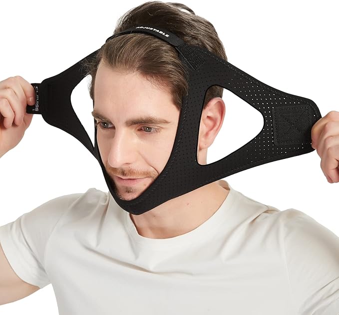 Adjustable Anti Snoring Chin Strap for CPAP Users - Better Sleep Snore Stopping Device Face Mask Bandage Keeping Mouth Closed - Comfortably Chin Strap for Snoring for Men and Women (Black)