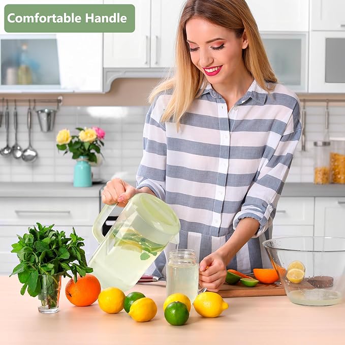 Clear Plastic Pitcher with Lid, 2 Pack Clear Water Pitcher for Cold Drinks, Iced Tea Pitcher for Lemonade, Iced Tea, Milk, Juice, Beverages (1 Gallon 4 Litre)