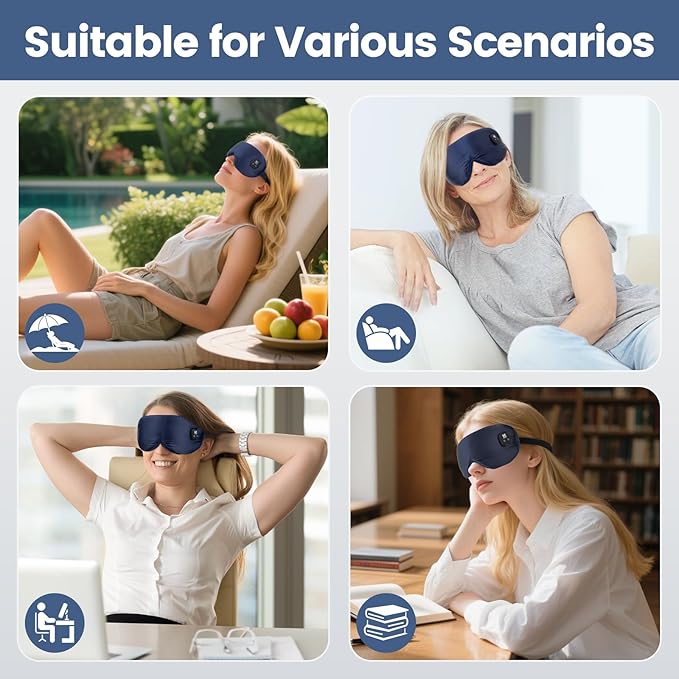 Silk Heated Eye Mask, Cordless Warm Eye Compress for Dry Eyes Styes Blepharitis, Eye Heating Pad with 4-Level Temperature & 4-Level Timing (Navy Blue)