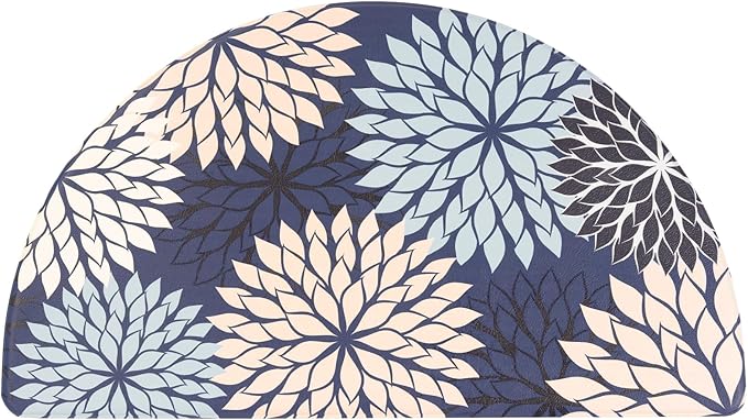 PVC Anti-Fatigue Semi Circle Kitchen Mats, Non-Slip Kitchen Rugs, Comfort Standing Runner Rug, Multipurpose Indoor Mats for Laundry, Office, Bedroom, Sink, Bathroom,Dark Blue,size18 x30