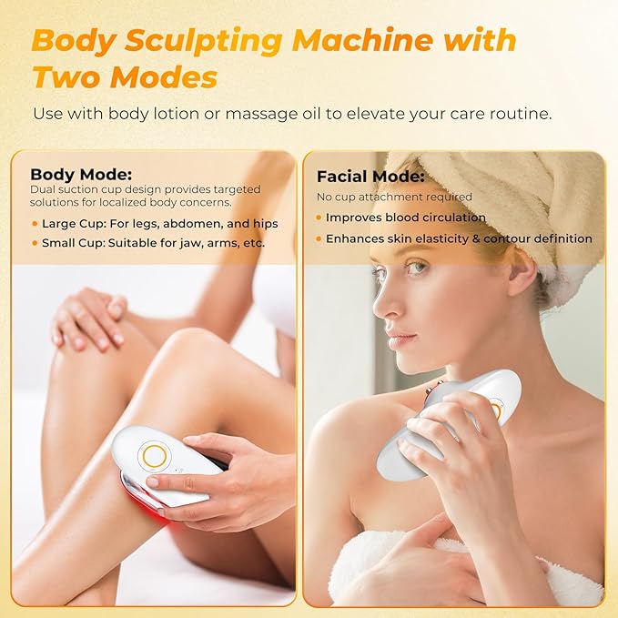 3-in-1 Cellulite Massage - Body Sculpting Machine Home Use Cupping Therapy Tool for Belly, Arms, Legs, Waist - 2 Modes Portable Skin Tightening Device -1Pack
