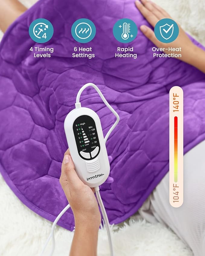 immtree Weighted Heating Pad 7lbs for Deeper Pain Relief, XXXL Size(29x24) with Fast Heat Technology, Lap Blankets for Adults, Heated Pads for Period Cramps, Back and Knee, Purple