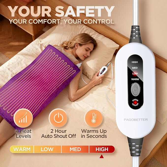 17''x33'' XXXL King Size Heating Pad with 4 Temperature Settings & 2 Auto-Off Countdown Timers, Pain Relief for Back/Neck/Shoulders/Abdomen/Legs, Christmas Gifts for mom dad (Purple)