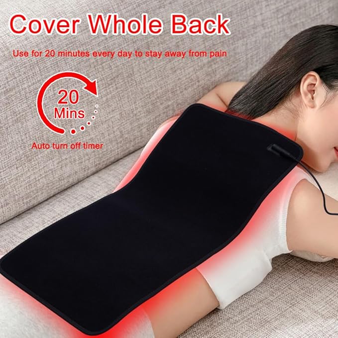Infrared Red Light Therapy, 24’’ x 12’’Large Red Light Therapy Mat with Timer Remote Control, 660nm&850nm NIR Deep Wavelength Blanket Pad for Back Belly Knee Body Pain Relief (with Elastic Strap)