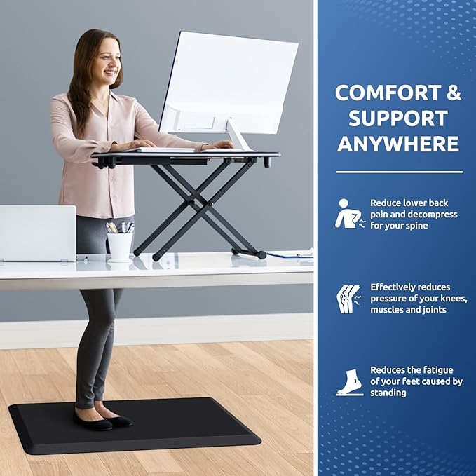KitchenClouds Kitchen Mat Cushioned Anti Fatigue Kitchen Rug Non Slip Standing Mat Comfort Floor Mats for Sink Office (17.3"x28"- 0.8inch,Black)