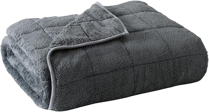 Sherpa Weighted Blanket for Adults, 20 lbs Fluffy Bed Blanket for Deep Sleep, Super Plush Blanket with Soft Weighted Blanket 60 x 80 inches, Grey