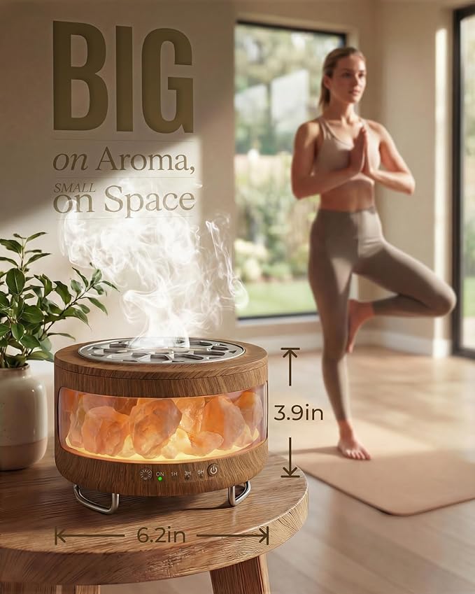 Essential Oil Diffuser with Himalayan Salt Lamp, 350ml Ultrasonic Aromatherapy Humidifier, 7 Colors LED Light, Timer & Auto Shut-Off for Home Bedroom Office Spa Yoga