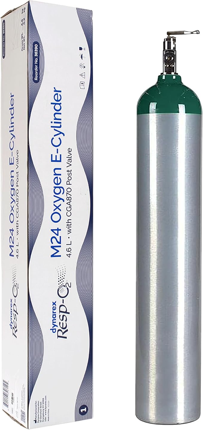 Dynarex Resp-O2 M24 Oxygen E-Cylinder with CGA 870 Toggle Valve - 4.6L Standard Size Oxygen Cylinder - Lightweight Aluminum Portable Tank with 680L Oxygen Capacity