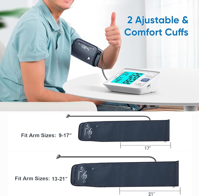 Blood Pressure Monitor for Home Use Extra Large Cuff Automatic Digital Blood Pressure Machine 9-17''&13-21''Adjustable Blood Pressure Cuff- Backlit Display 2x500 Memories 4AAA Batteries Carrying Case1