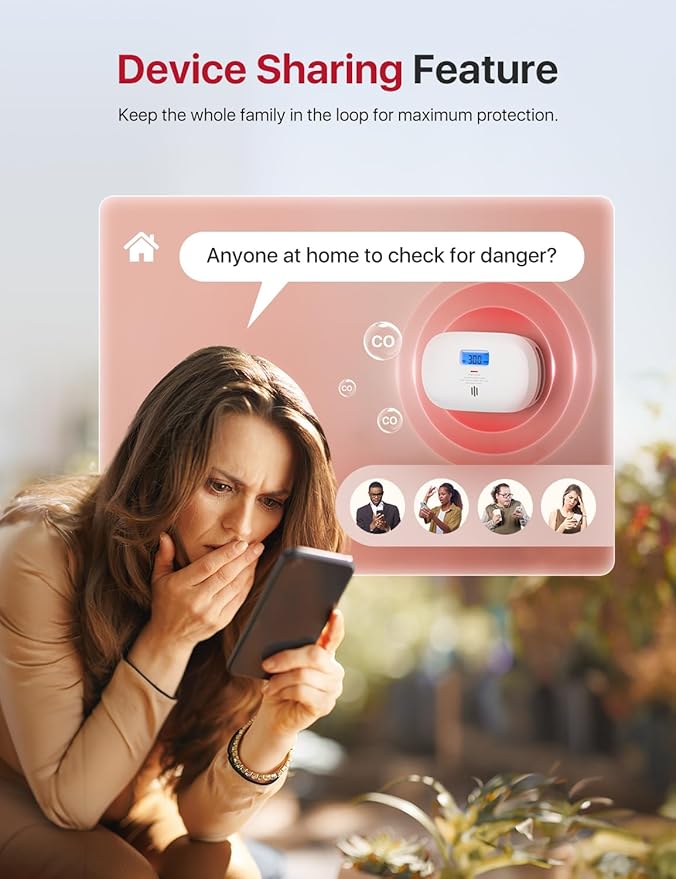 X-Sense Smart Carbon Monoxide Detector XC0C-iR, Silence via App, CO Alarm with LCD Digital Display, Carbon Monoxide Alarm with Replaceable Battery, 1-Pack