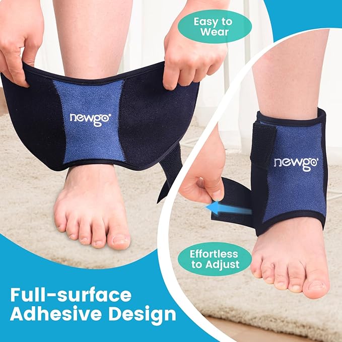 NEWGO Ankle Ice Pack Wrap Upgraded Gel Ice Pack for Ankle Pain Relief with 2 Hours Long Lasting Cold Retention for Athletes, Chronic Pain Sufferers, Flexible Fit, Leakproof & Reusable
