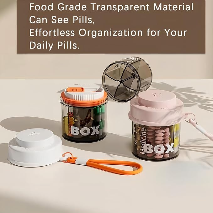 Pill Dispenser,Portable Supplement Organizer Bottle with Anti-Mixing and Wide Openings Design(Orange)