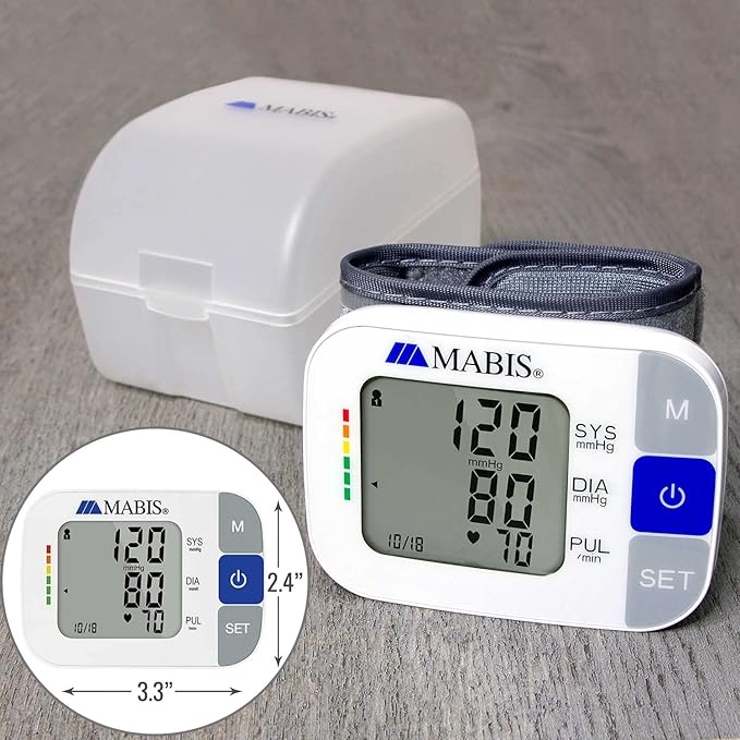 MABIS Universal Wrist Talking Blood Pressure Monitor, Visual BP Guide, 396 Reading Memory Storage for 4 Users, Protective Storage Case, FSA & HSA Eligible