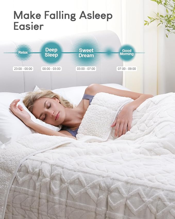 Cottonblue Jacquard Weighted Blanket 15lbs for Adults Queen Size, Ultra Soft Cozy Comfort Sherpa Blanket for Relax and Sleep, Heavy Bed Blankets with Glass Beads, 60x80 Inches, Cream White