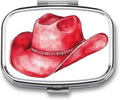 Red Cowboy Hat Pill Box 2 Compartment Portable Medicine Pill Case Travel Pill Organizer for Pocket Purse