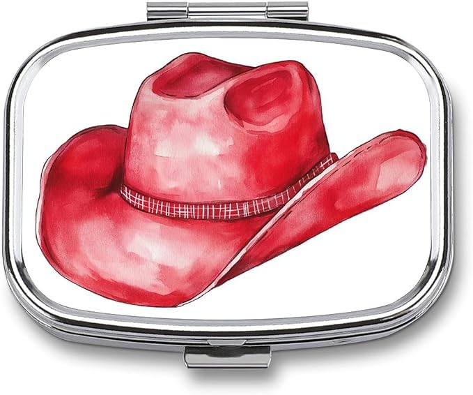 Red Cowboy Hat Pill Box 2 Compartment Portable Medicine Pill Case Travel Pill Organizer for Pocket Purse