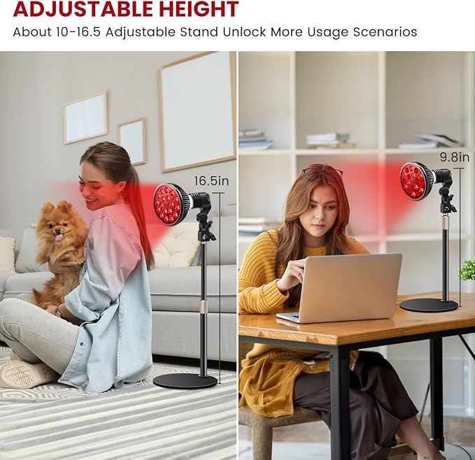 Wolezek Red Light Therapy Lamp - LED Face & Body Treatment, Adjustable Stand 10-16.5in, 18 LEDs 660nm & 850nm Combo