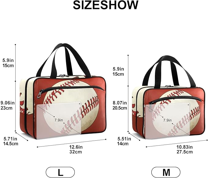 Fustylead Retro Baseball Large Medical Storage Bag with Zipper Empty First Aid Bag Trauma Kit for Traveling Hiking Camping Backpacking