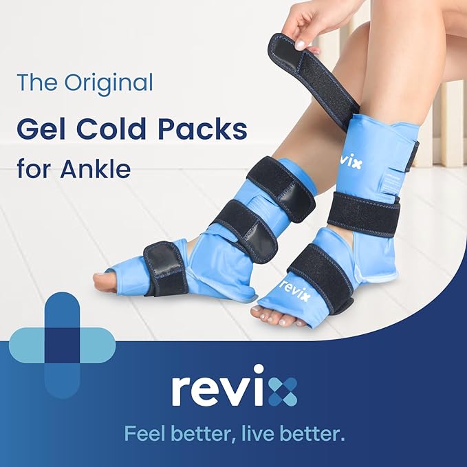 REVIX Foot Ankle Ice Pack Wraps for Discomfort, Reusable Gel Ice Wrap with Cold Compression Therapy, Plantar Fasciitis, Post-Workout Feet Recovery, Soft Plush Lining, 2 Packs