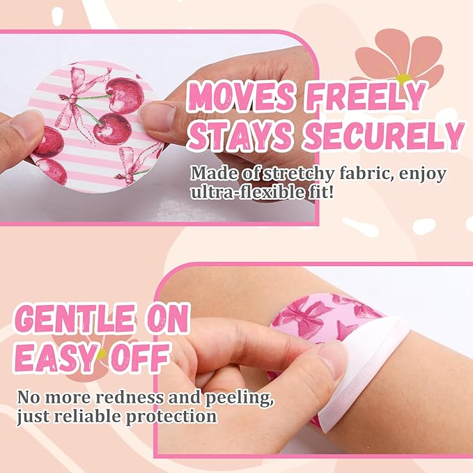 Geiserailie 30 PCS Adhesive Patch Compatible with Dexcom G7 Pre-Cut Flowers Pink Bow NO Glue in The Center Sensor Cover for Continuous Glucose Monitor Long Fixation Flexible Breathable