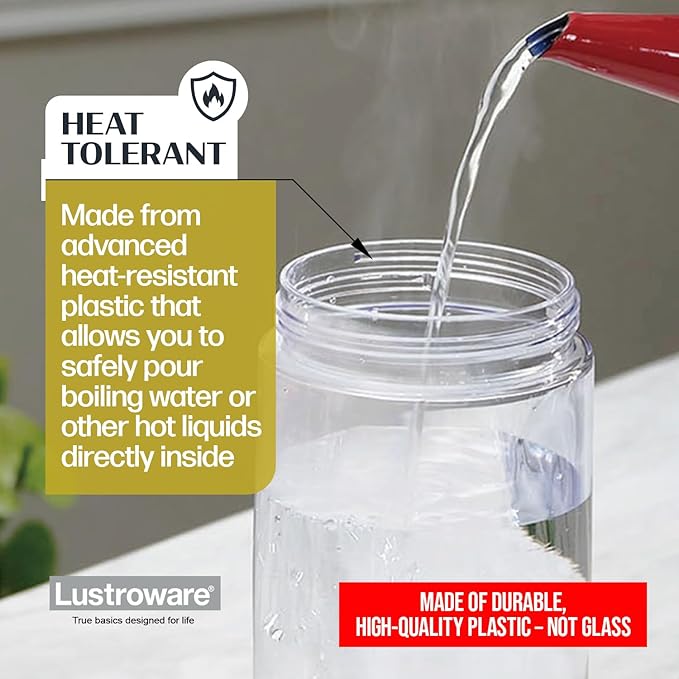 Lustroware QuickServe Airtight Pitcher - 2.1L (70oz), Heat Resistant, BPA-Free SAN Plastic, One Touch Open & Close, Space-Saving, Made in Japan - White