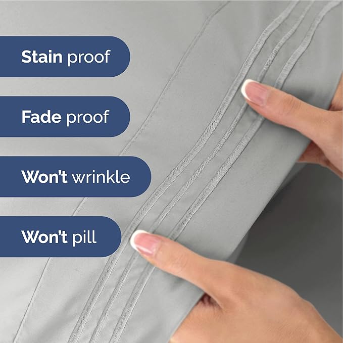Full Size 4 Piece Sheet Set - Extra Soft, Breathable & Cooling Sheets - Hotel Luxury Durable Bed Sheets for Women & Men - Deep Pockets, Easy-Fit & Wrinkle-Free Sheets - Soft Grey Oeko-Tex Bed Sheets
