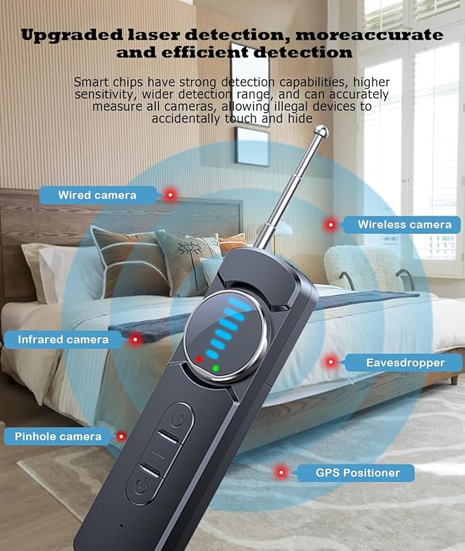Hidden Camera Detector for Hotels,AI Anti Spy Bug Detector with RF Signal & WiFi Scanner,GPS Tracker Finder & Listening Device Detector,6-in-1 Portable Protector for Travel Home Office Car(Black)