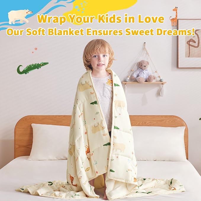 anfie Weighted Blanket Kids(40"x60" 7lbs) Weighted Blanket Cooling Blanket for Sleeping,Throw Size Breathable Blanket with Premium Glass Bead(Beige Animal)