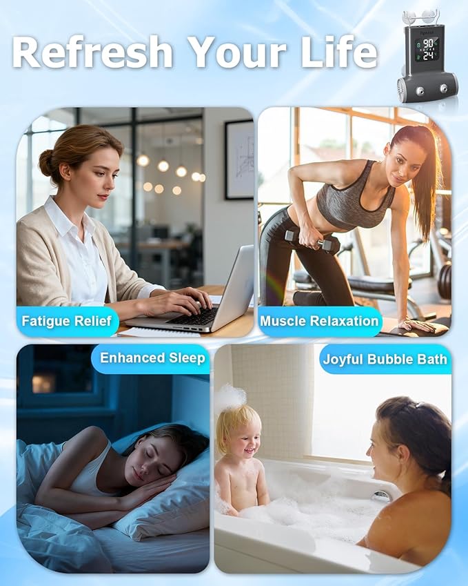 Portable Bath Jets for Tub: Cordless Jet Spa for Bathtub with 5-Level Adjustable Speed & LED Display, IPX8 Waterproof Bath Jets, 8 Suction Cups, Jet/Bubble Mode,Birthday Gifts for Women - Gray