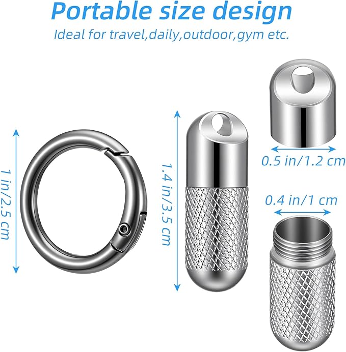 Small Pill Case Keychain Micro Keychain Pill Holder Mini Waterproof Metal Emergency Medicine Organizer Container Portable Carabiner Clip Medicine Bottle for Outdoor Camping Travel Purse Pocket