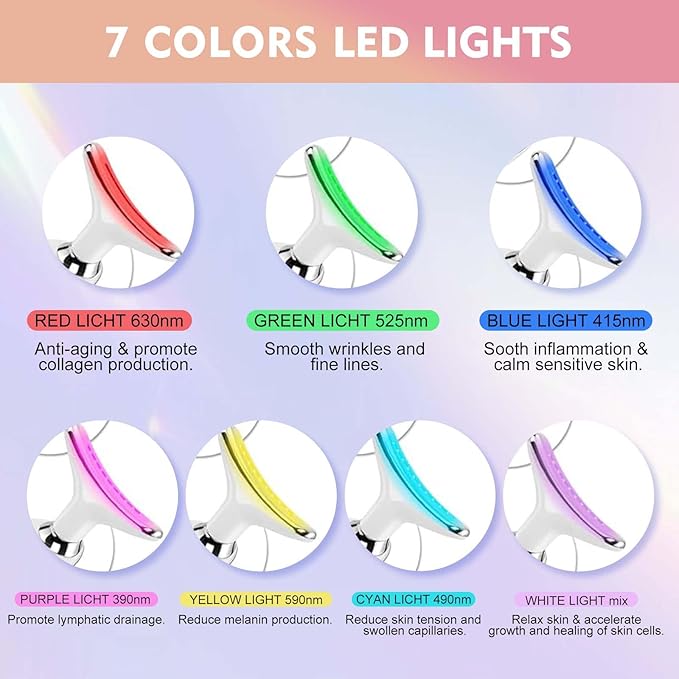 Red-Light-Therapy-for-Face and Neck Massager,7 Colors Womens Skin Rejuvenation Lifting Facial Massager Tool for Toning,Glow Boost (Green)
