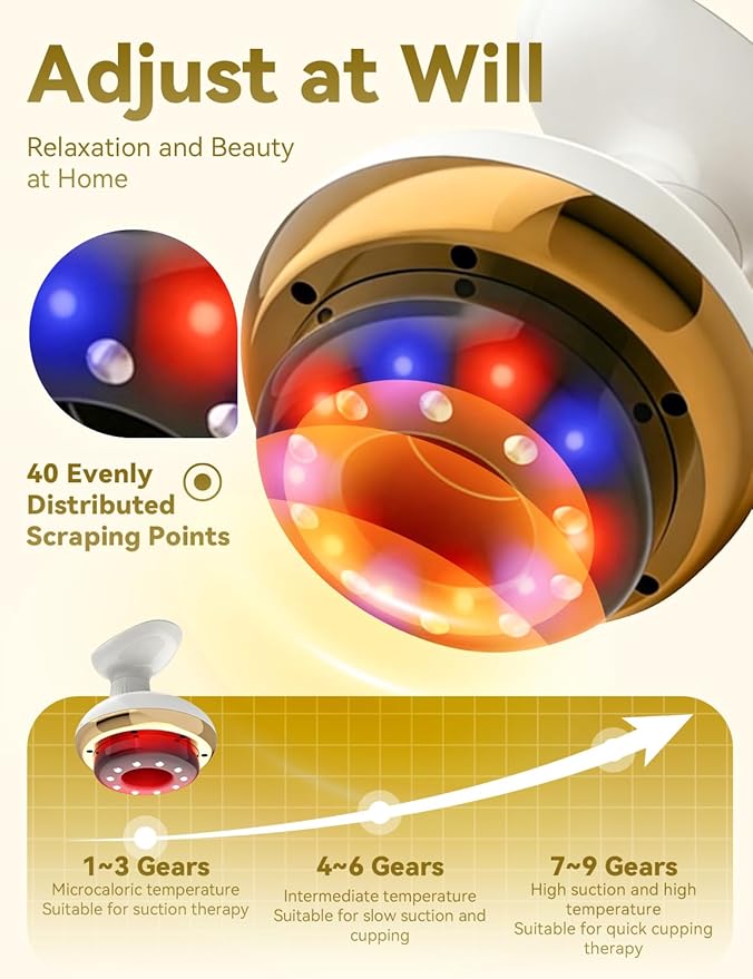 Electric Gua Sha Device for Cellulite Massage Tool, 9 Suction Levels & Heating, Handheld Massager - Negative Pressure Strong Suction,Smart Cupping Massager,Deep Massage,Firmer (1 Pcs)