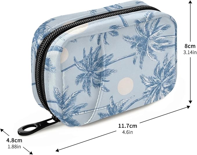 Light Blue Palm Trees and Sun Travel Pill Organizer Case Box Container Weekly Portable Vitamin Medicine Holder Storage Bag with Zipper Removable