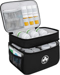 Dual Layers Medicine Organizer Bag, Pill Bottle Organizer Storage with Lockable Zipper, Lockable Medicine Travel Case for Pills, Vitamins, Medical Supplies, Black（Lock Not Included）