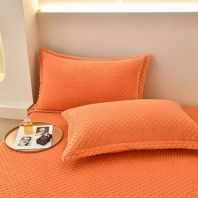 ZIQINPSQ Coral Velvet Fitted Sheet-Thickened Cold-Resistant and Warm Bed Sheets-Soft Velvet Fleece Fitted Sheets with-Elastic All Around. (Orange, Twin)