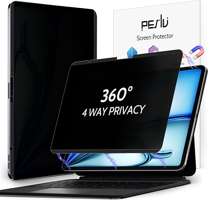 4-Way Magnetic Privacy Screen for iPad Air 13 Inch (2024-2026, M2 M3 M4), Removable 360 Spy Private Filter, Anti Blue Light Glare Bubble-Free Easy Install Black Screen Protector