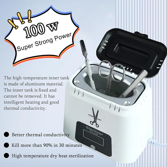 Nail Tool Sterilizer High-Temperature Nail Sterilizer Portable For Metal Nail Art Tools Dental Tool Sterilizer with Glass Beads Sterilizer High Temperature For Manicure Salon
