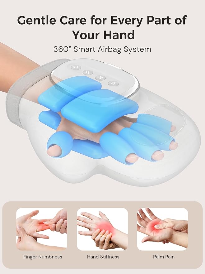 【Christmas Gift】Hand Massager with Heat & Compression – Relief for Arthritis, Carpal Tunnel, & Muscle Tension – 3 Massage Modes, 5 Compression Levels, & Adjustable Temperature – Gift for Women, Men