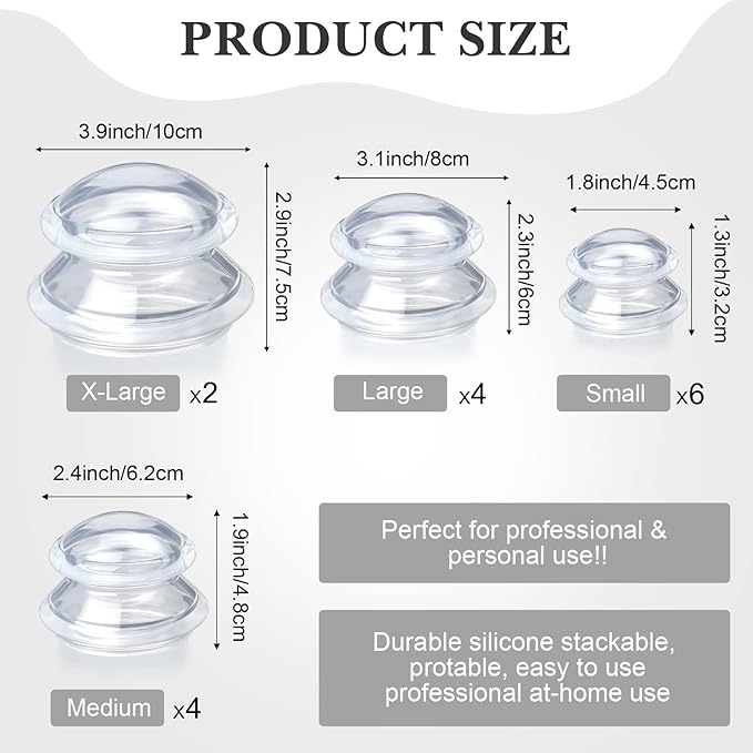 Syhood 16 Pcs 4 Sizes Cupping Therapy Set Silicone Cupping Massage Cups Professional Therapy Studio and Household Set for Cellulite Reduction Body Myofascial Muscle Nerve Joint Pain