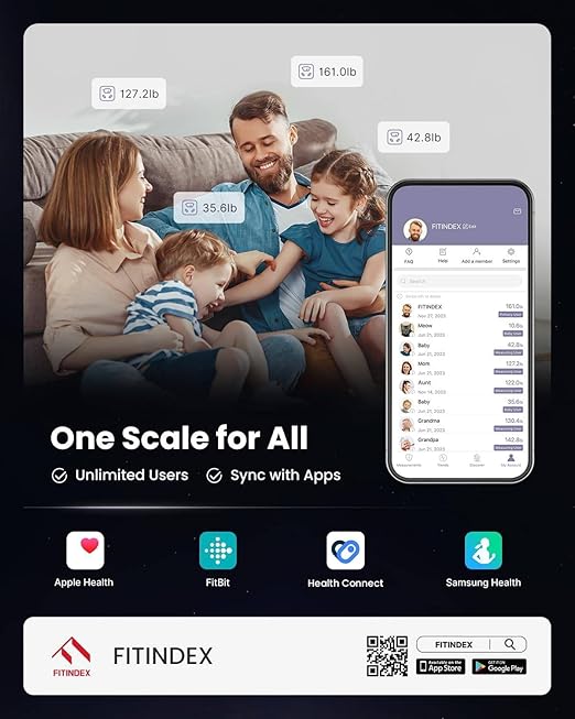 FITINDEX Smart Scale for Body Weight, Body Pod Scale [2026 Upgraded], 8-Electrode Body Composition Scale with BMI, Body Fat, Muscle Mass, Digital Bathroom Scale with Larger Platform, Bluetooth