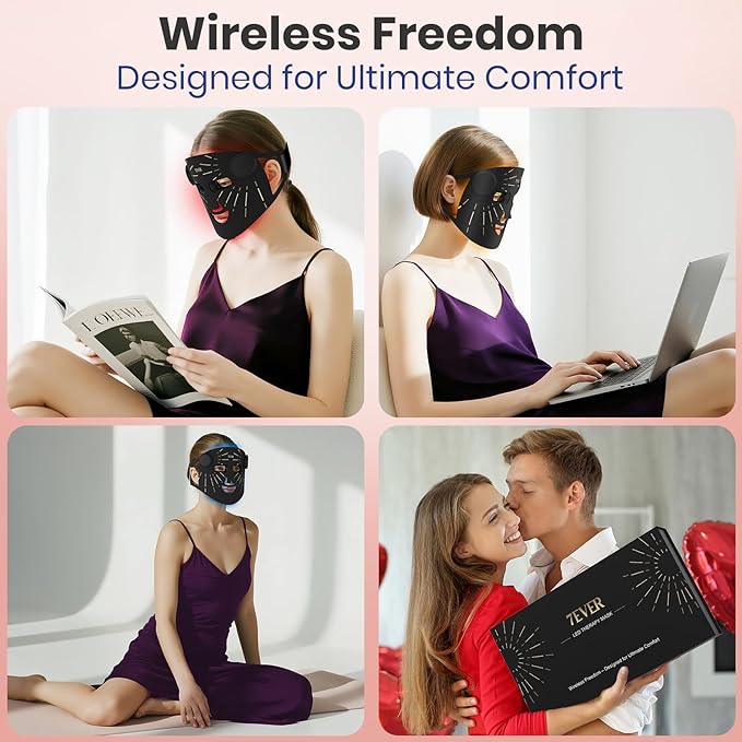 Red Light Therapy for Face,4 Modes Portable LED Face Mask, Red and 850nm Infrared Light Mask,15-Min Timer，256 LED Beads,Rechargeable for At-Home & Travel