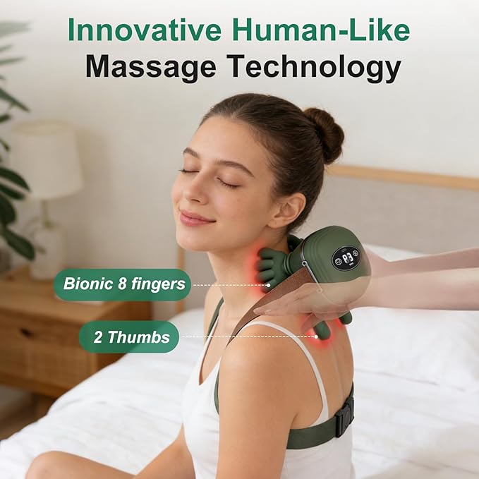 Human-Like Neck Massager with Heat for Pain Relief Deep Tissue, Cordless 4D Kneading Neck and Shoulder Massager Back Massager with Bionic fingers Massage and Screen, Ideal Gifts for Women Men