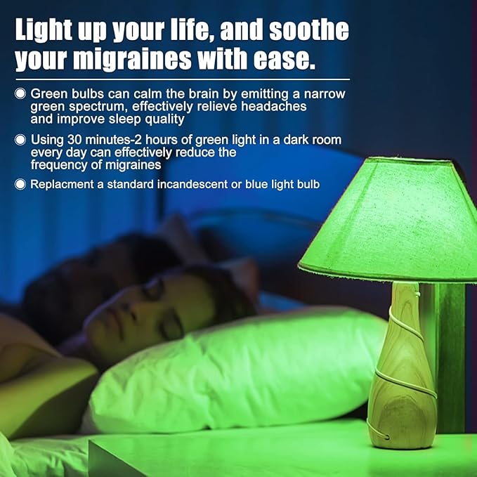 Neporal Migraine Relief LED Light Bulb, Full Spectrum Light with 520nm Narrow Band, Non-Drug Support for Headache, Anxiety, Tension Relief, 9W 60 Watt Equivalent, E26/E27, 1PK