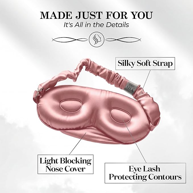 SLEEP SANCTUARY 100% Pure Mulberry Silk Sleep Mask - 22 Momme Light Blocking 3D Contour Silk Eye Mask for Sleeping - Secure Fit for Side Sleepers, Women & Men - Cloud Soft (Pink)